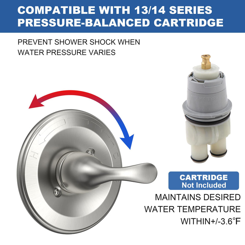 Replacement for Delta Classic 13 Series Single-Function Shower Valve Trim Kit, Shower Handle, Brushed Nickel Shower Trim Kit T13020-SS (Cartridge and Valve Not Included) Without Cartridge