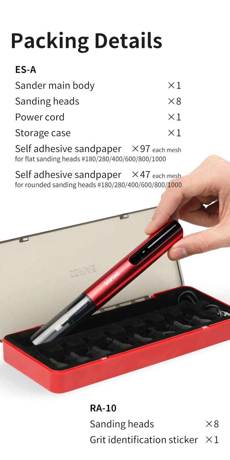 Reciprocating Sander,USB Quick Charging Sanding Pen With 8pcs Sanding Head,Self-Adhesive Sandpaper Pre-cut mesh 134pcs (ESA)