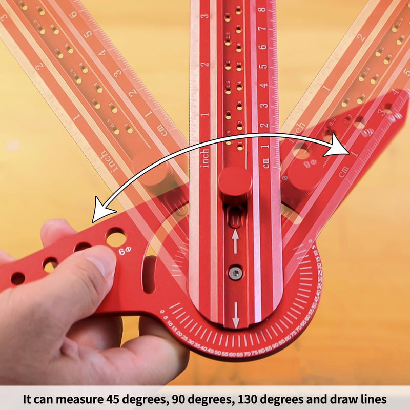 13" Woodworking Scriber Marking Line Ruler with Angle Finder, Adjustable Aluminum Alloy Sliding T-Square Ruler(Red) Red