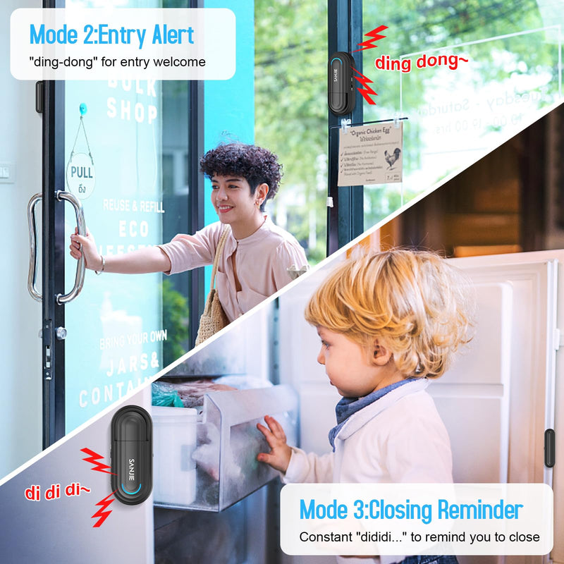 Pool Door Alarms for Home Security Loud, 0-120 Db Volume Ajustable with 4 Modes, Wireless Door Alarm with Remote for Kids Safety/Dementia Patients/Home/Pool (2 Sensor & 1 Remote) 1 Remote & 2 Sensor