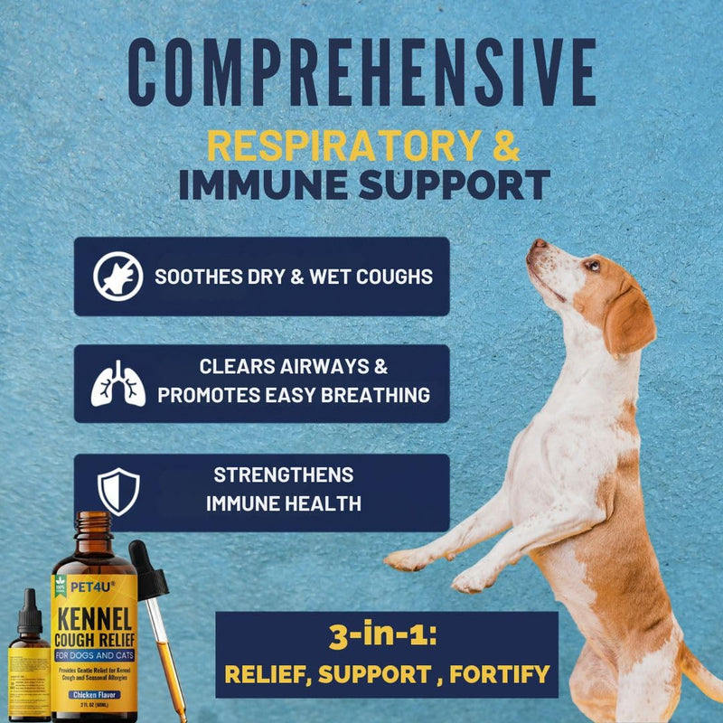 Kennel Cough Relief for Dogs & Cats - Natural Herbal Drops for Persistent Cough, Throat Irritation & Seasonal Allergies - Respiratory & Immune Support - Chicken Flavor