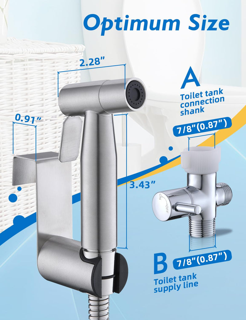Handheld Bidet Sprayer for Toilet, Jet Sprayer for Toilet Muslim Shower, Adjustable Cloth Diaper Sprayer Bidets for Attachment Toilet, Toilet Sprayer with Bidet Hose for Feminine Wash 1 SET Brushed Nickel