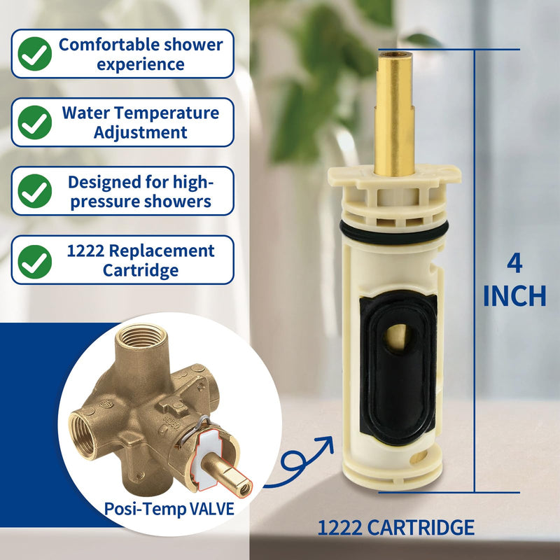 1222/1222B Cartridge Pressure Balancing with 104421 Removal Tool Replacement, Compatible with Moen Posi Temp Single Handle Tub/Shower Faucets Plumbing Repair Kit,Brass 2 1.0