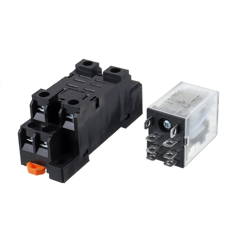 DC 12V Electromagnetic Power Relay JQX-13FL 62PL Coil 8 Pin 10A DPDT LED Indicator with Plug-in Terminal Socket and DIN Slotted Aluminum Rail 8Pin-10A-DC12V