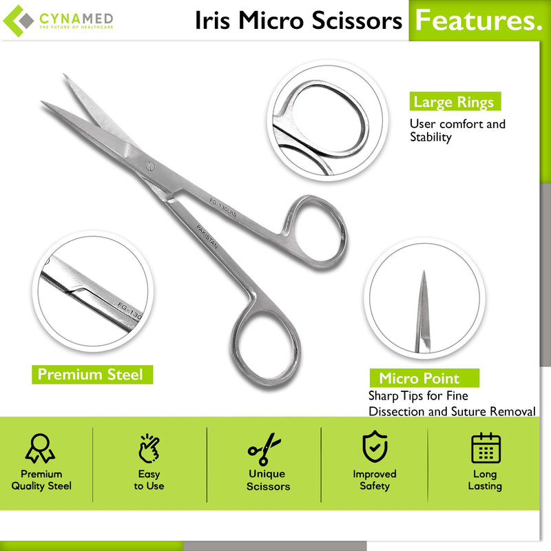 Cynamed Iris Micro Dissecting Precision Lab Scissors, Fine Point Straight - Perfect for Doctors, Nurses, EMS, Students, Education 1