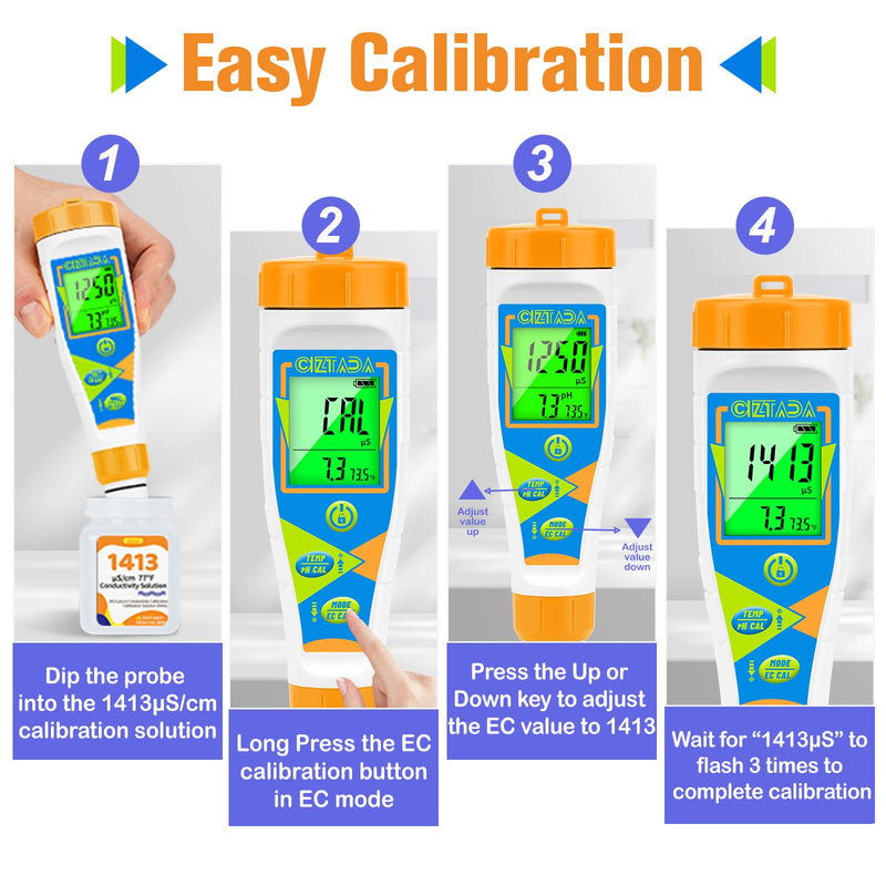 1413 μS/cm Calibration Solution 50mL Conductivity Standard Calibration Solution Kit 4-Pack for EC TDS Meter Hydroponics Conductivity Tester
