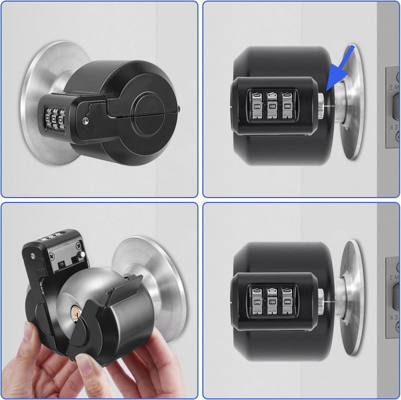 Door Knob Safety Cover Lock Child Proof Door Knob Lockout Device Cover | Combination Lock for Kids Dementia Elderly Safety Water Gas Valve Faucets Temporary Door Handle Lock Fits Most Circular Knobs Black