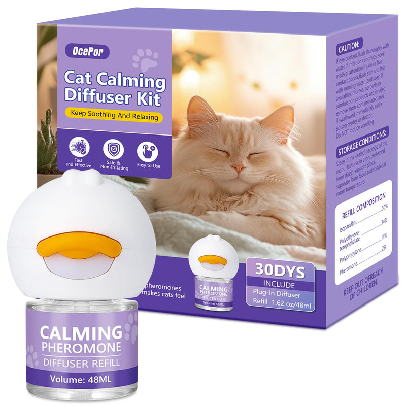 OcePor 1 Refill Solutions,1 Plugs-Cat Calming Diffuser, Pheromone Diffuser to Calm Cats, Cat Anxiety Relief