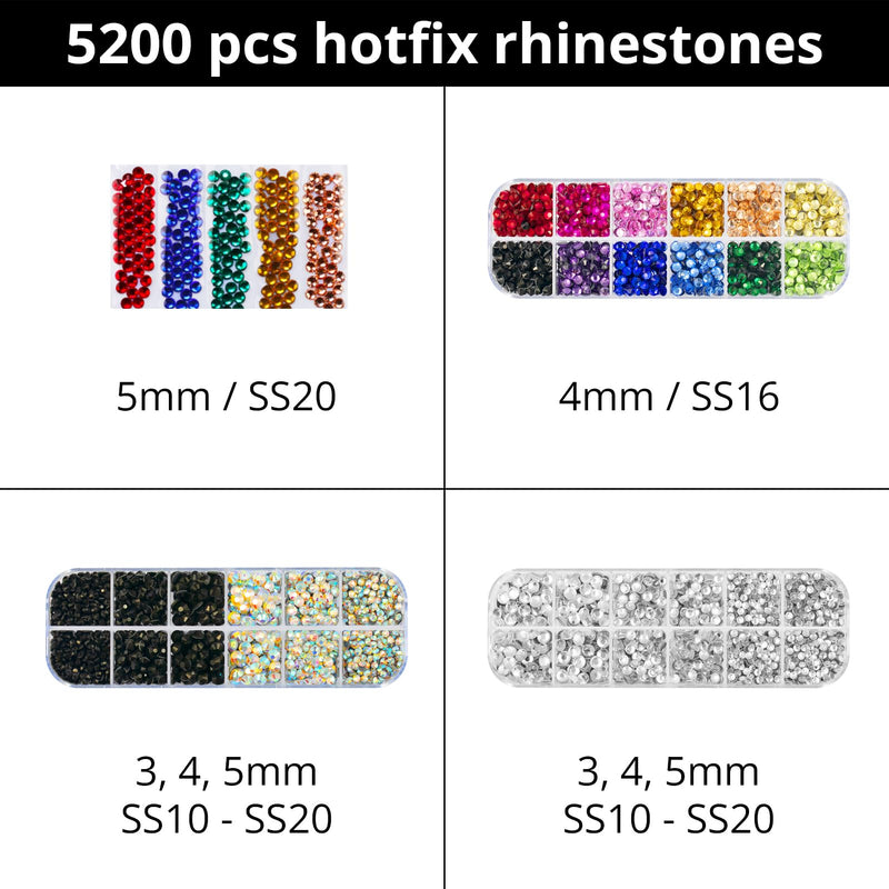 Hotfix Applicator Bedazzler Kit with Rhinestones 5200 Pcs, Hot Fix Bedazzling Kit Crystals Rhinestone Applicator Tool for Clothing, Clothes, Fabric, Shirt, Heat Pen Bedazzle Gems Setter Wand with Tips Upgraded