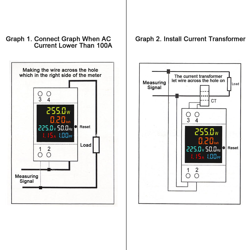 DIANN Multi-Function Meter AC 40-300V 100A Voltmeter Ammeter Single Phase Energy Meter Din Rail Electricity Usage Monitor D52-2066 (Built in) Built In