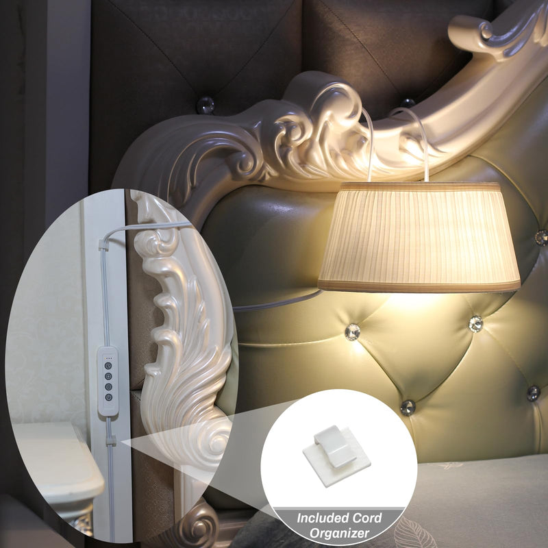 Bed Reading Light, Headboard Light Reading Lights for Books in Bed with Adjustable Hook, Eye Caring Soft Fabric Shade Bedtime Reading Lamp Plug in