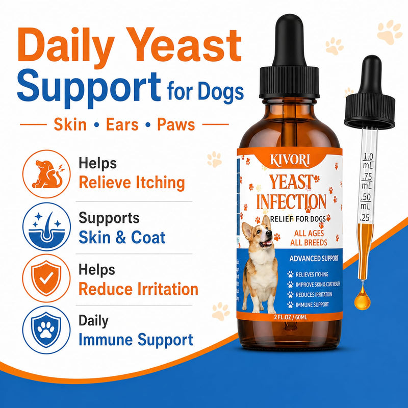 Kivori Yeast Infection Drops for Dogs, 2fl.Oz/60ml Yeast Infection Treatment for Dogs, Anti Yeast Drops, Ear and Paw Itch, Herbal Dog Supplement Drop for All Ages All Breeds. (3PCS) 3PCS