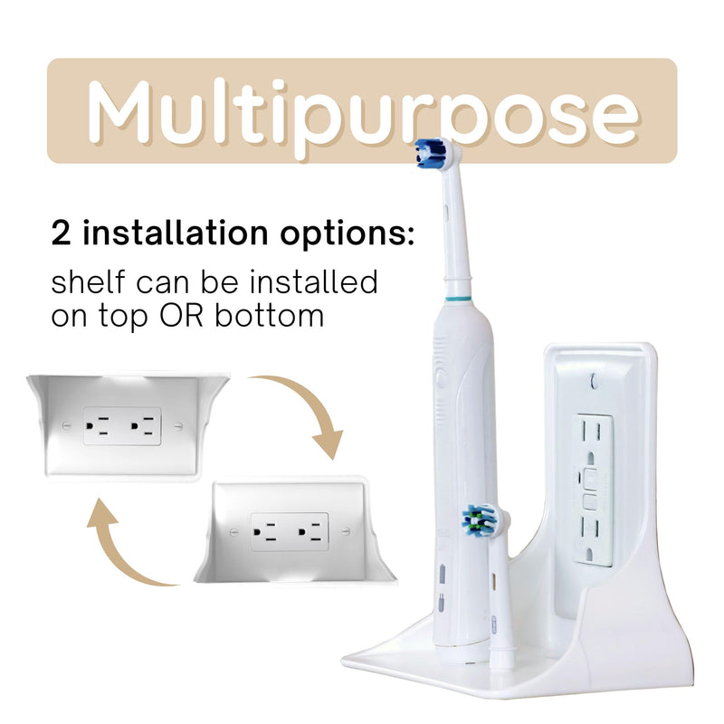 Storage Theory Horizontal Wall Outlet Shelf - Convert Your Outlet into Display Shelves - Alexa Speaker Stand, Electric Toothbrush Holder - Light Socket Shelf 1 Pack, White