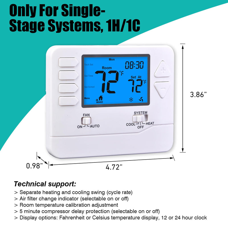5-1-1 Day Programmable Thermostats for Home 1 Heat/ 1 Cool Conventional Single-Stage Systems 1 Heat/1 Cool Programmable Thermostat