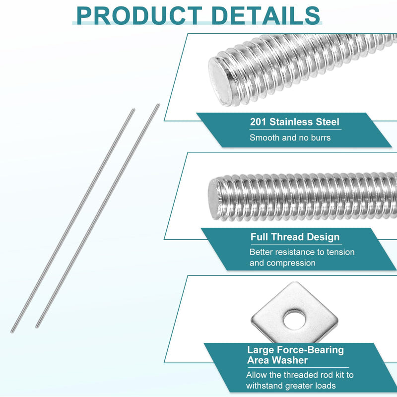 uxcell 4Pcs Fully Threaded Rod, M6-1 Thread Pitch 450mm Length Stainless Steel Right Hand Fully Threaded Studs with Nuts and Washers for Clamps, Hangers and U-Bolts M6 x 450mm 4
