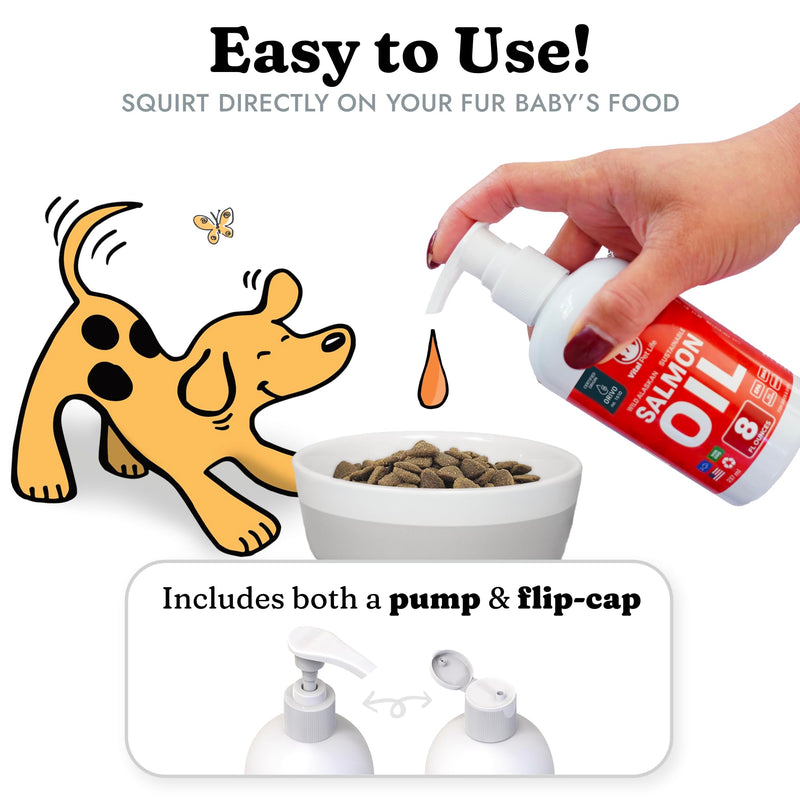 Salmon Oil for Dogs & Cats - Healthy Skin & Coat, Fish Oil, Omega 3 EPA DHA, Liquid Food Supplement for Pets, All Natural, Supports Joint & Bone Health, Natural Allergy & Inflammation Defense, 8 oz 8 Ounce Salmon Oil