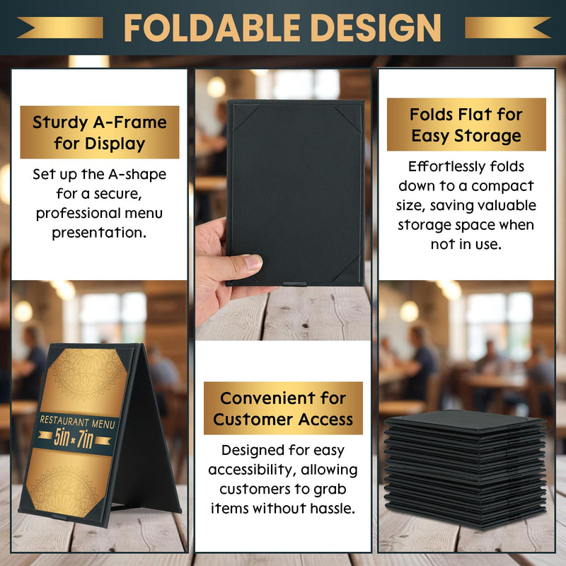 5" × 7" Table Tents, Leatherette PU Leather Double-Sided Menu Holders Menu A-Frame Sign Holders, 2 Side Menu Covers for Restaurant Coffee Cafe Bar Drink Dessert 5 Pack 5" × 7"