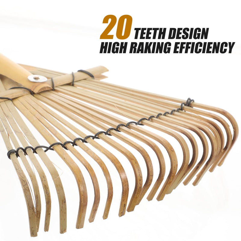 Bamboo Rake for Leaves Garden Hand Rake Lightweight 23.4 Inch Wooden Handle Lawn for Soil Loosening Gardening and Yard Care | for Leaves Soil Spreading Lawn Care Yard Tool for Landscaping 23.38x6.68X1.57In