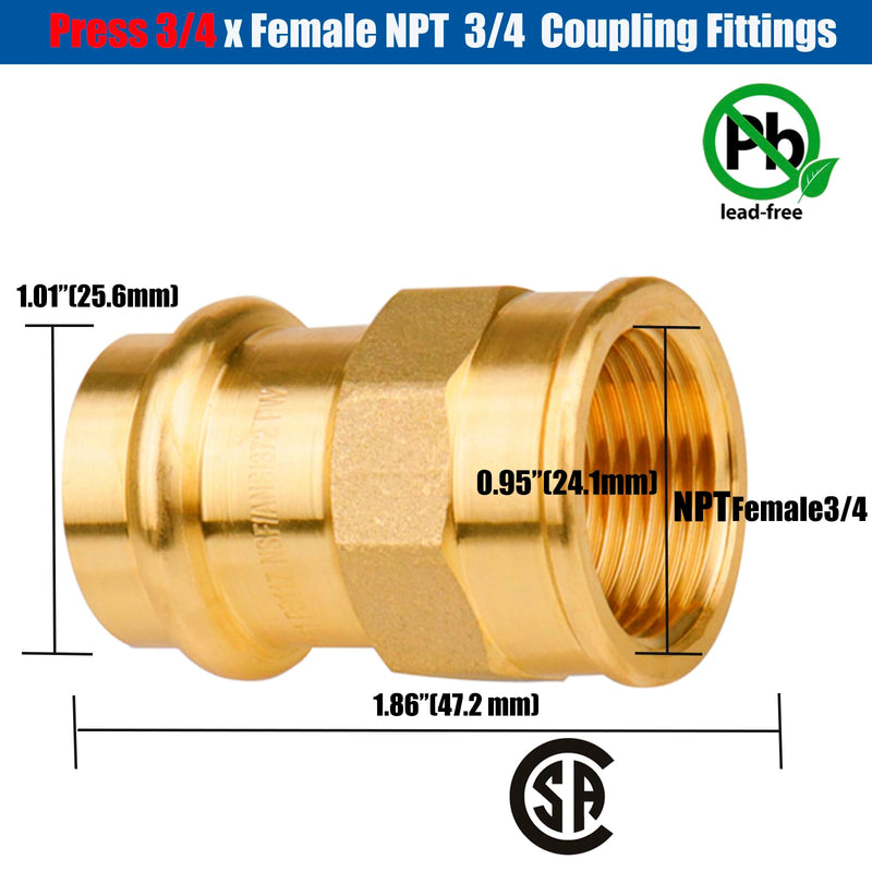 WHK 10 Pack 3/4" Press Pro press x 3/4" NPT Female Adapter Fittings,CUPC
