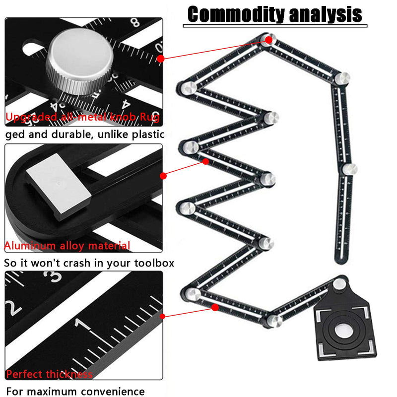 Multi-Angle Measuring Ruler,Multi Angle Tool,12-Sided Angle Measurement,Tile Holes Measure Ruler with 3-Holes Positioning Apertures,Upgrade Multi Angle Ruler/Metal/Black 12 Sections-3 Holes