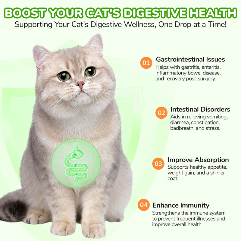 Constipation Relief for Cats, 60ml Cat Constipation Treatment, Cat Probiotic Supplements with 6 Probiotics, Promotes Kitten Digestive Health, Pet Antibiotics for Allergy Relief