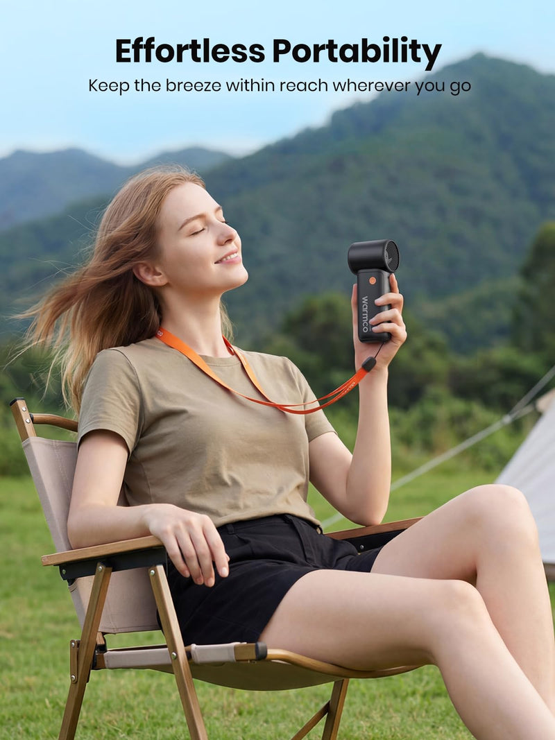 Warmco 10000mAh Turbo Portable Handheld Fan, [36H Long Runtime] USB Rechargeable Personal Mini Fan With 5 Speeds & LED Display for Travel Outdoor, Gift for Men and Women Black