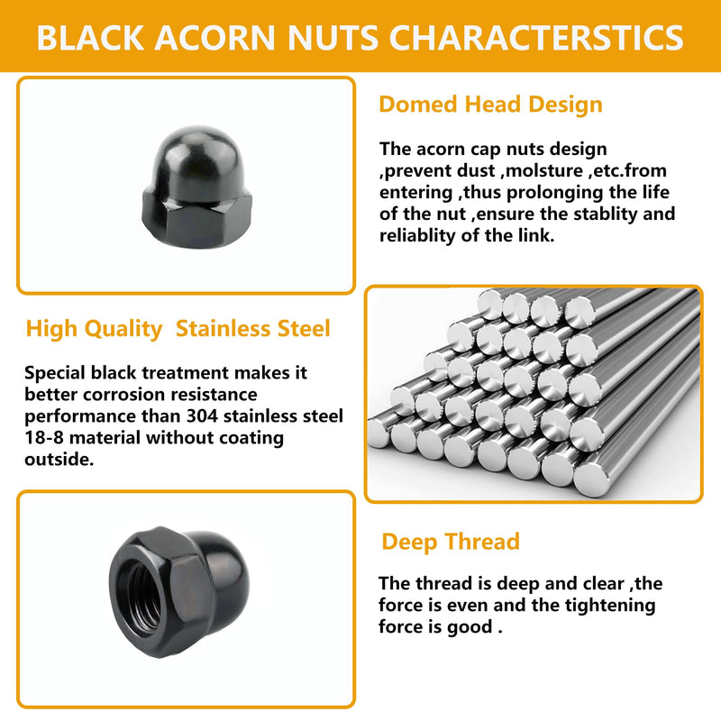 M5 Black Acorn Cap Nuts,Stainless Steel 304 (18-8) Acorn Nuts,Black Finish,25PCS M5,25pcs