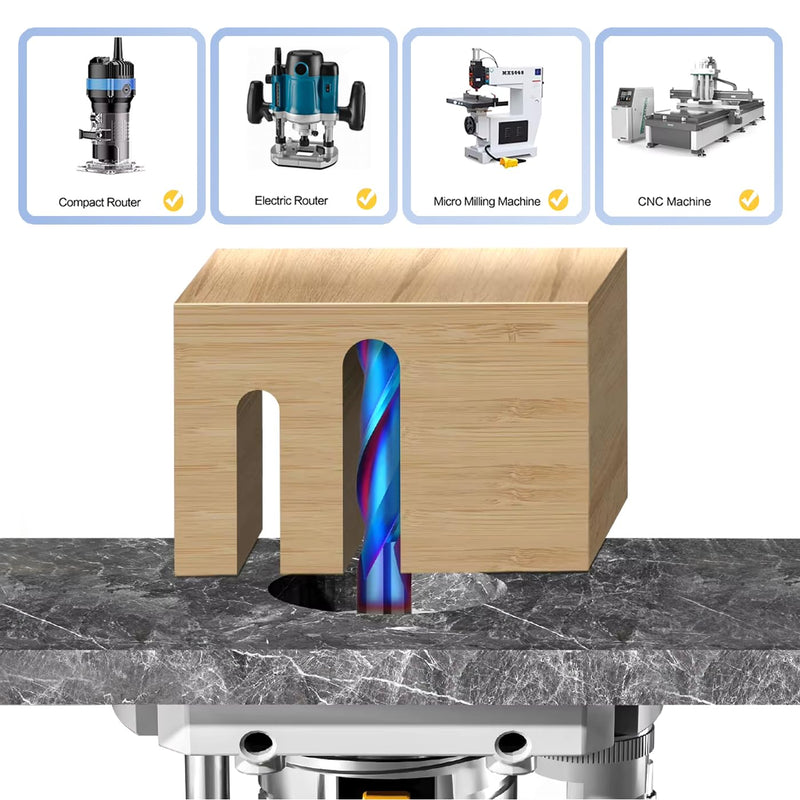 Mesee Ball Nose End Mill CNC Router Bit 1/4 Inch Shank Carbide Ball Nose Spiral Upcut Router Bit 1-1/8" Cutting Length Nano Blue Coating Ball End Milling Bit Woodworking Carving Tool, 1/4" Cutting Dia