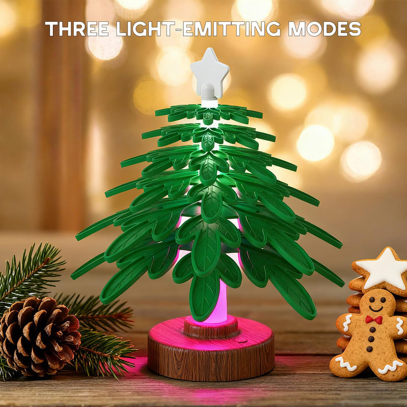 Christmas Silicone Tree Trivets with LED-6 Heat Resistant Pot Holders, Food Grade Silicone with Unfold Structure Pot Mat Non-Slip Suitable for Hot Pots, Pans, Dishes, Drinks (not Including Battery)