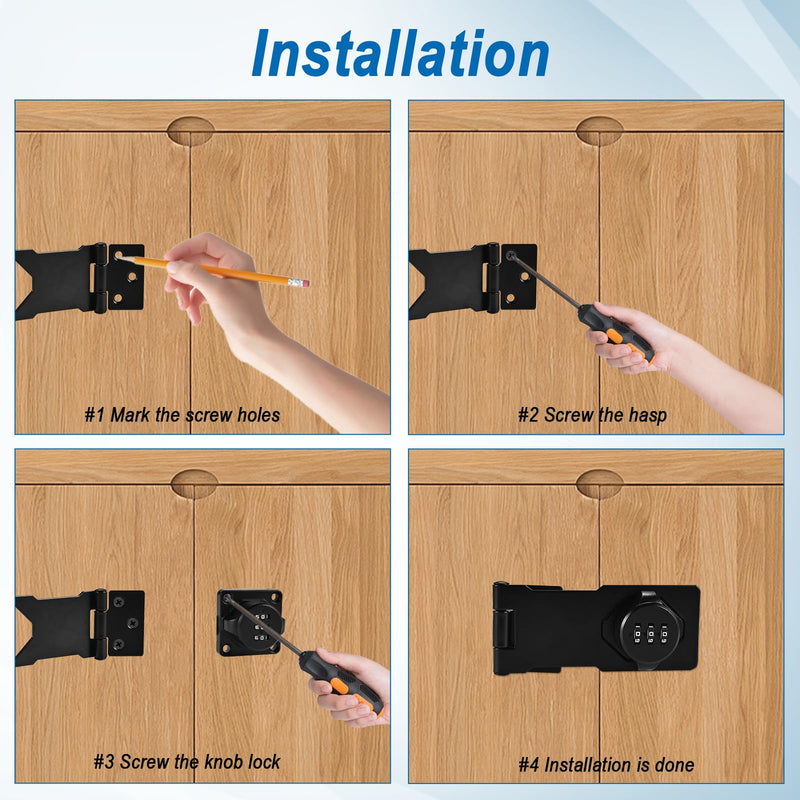 2Pcs Combination Cabinet Locks for Baby Proofing - Keyless Closet Door Lock with Screws, 3-Digit Password Code Latches Hardware, Bolt Latch for Barn Door, Bathroom