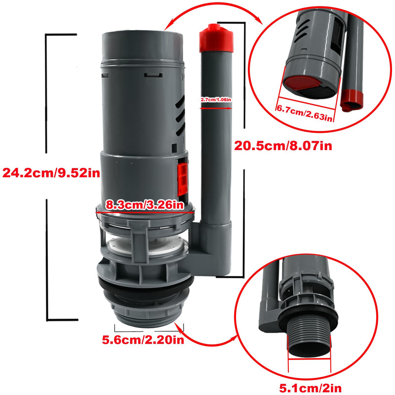 2-Inch Dual Flush Valve,Toilet Repair Kit Dual Flush Valve Replacement Kit Fit for Two Piece Toilet Top Push Button Valve