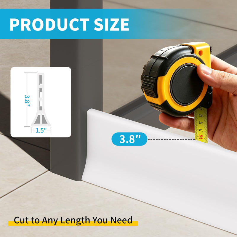 3.8'' High Shower Threshold Water Dam 39 Inch Collapsible Self Adhesive Shower Water Splash Guard Shower Water Blocker Wet and Dry Separation for Bathroom (39 Inch, White)