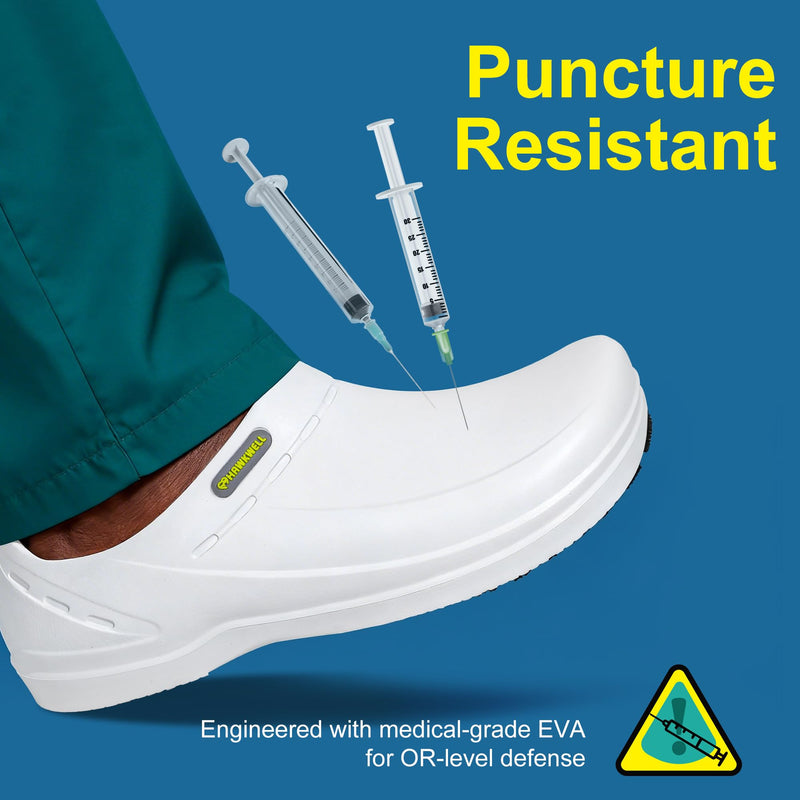 Hawkwell Professional Nursing Shoes for Men - Slip Resistant Surgical Clogs, Lightweight Waterproof Medical Work Shoes - Comfortable Shoes for Healthcare, Food Service, Garden 9 White