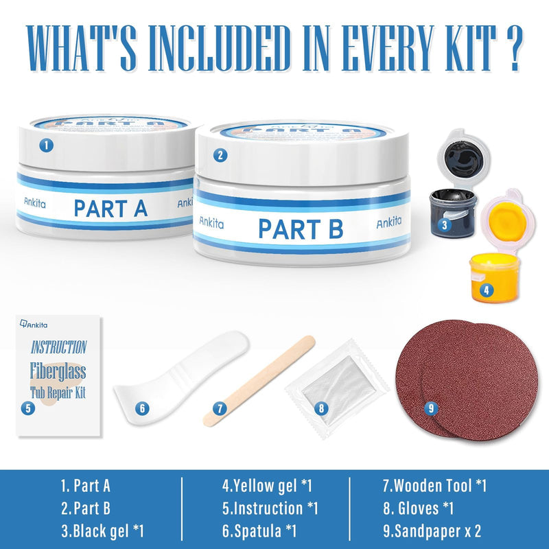Fiberglass Tub Repair Kit (Color Match), 3.7oz Fiberglass Shower, Porcelain Sink and Acrylic Bathtub Repair Kit, Quick to Fix Cracks, Chips, Dents, Holes on Bath Tub & Toilet, Almond/Biscuit/Bone - NewNest Australia