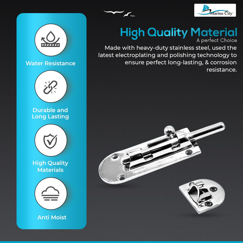 MARINE CITY Barrel Bolt Door Latches, 316 Stainless Steel, Rust & Corrosion-Resistant, Ideal for Windows, Hatches, Cabinets (Large) Large