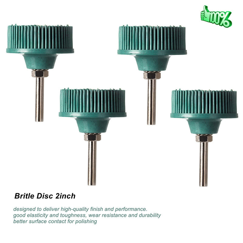 4PCS 2" Bristle Discs Green Brush Disc Grade with 1/4" Shank Attachment Abrasive Coating Removal Disc, 50# Grit Grade Bristle Sanding Disc Bristle Brush Disc Bristle Rubber Abrasive Brush