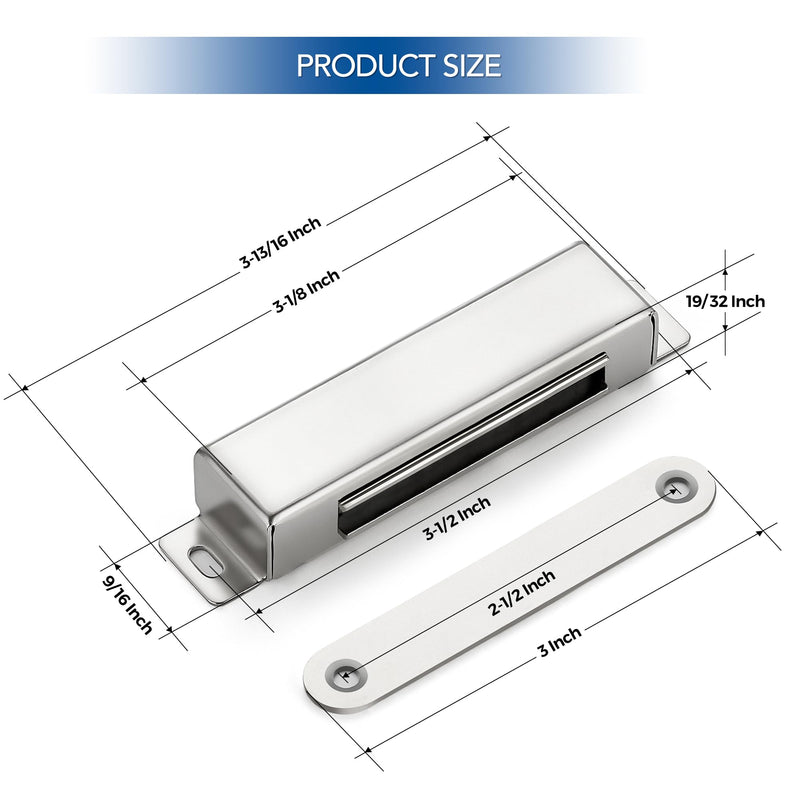 Ravinte Cabinet Door Magnets, 90lbs Strong Magnetic Door Catch, Heavy Duty Magnet Latch, Closet Door Magnetic Catch, Concealed Magnets for Cabinet Doors Cupboard Drawer Wardrobe Closet, 2 Pack Silver X-Large-90 lbs