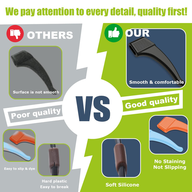 16Pairs Anti-Slip Eyeglass Ear Grips Hook, Comfortable Silicone Elastic Eyeglasses Temple Tips Sleeve Holder-For Eyeglasses Sunglasses Spectacles Glasses Reading (8 Black & 8 Clear) Black & Clear