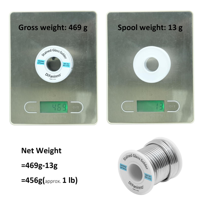 60/40 solder for stained glass 3mm (1/8") Dia. Net weight 454g(1Lb) solid core