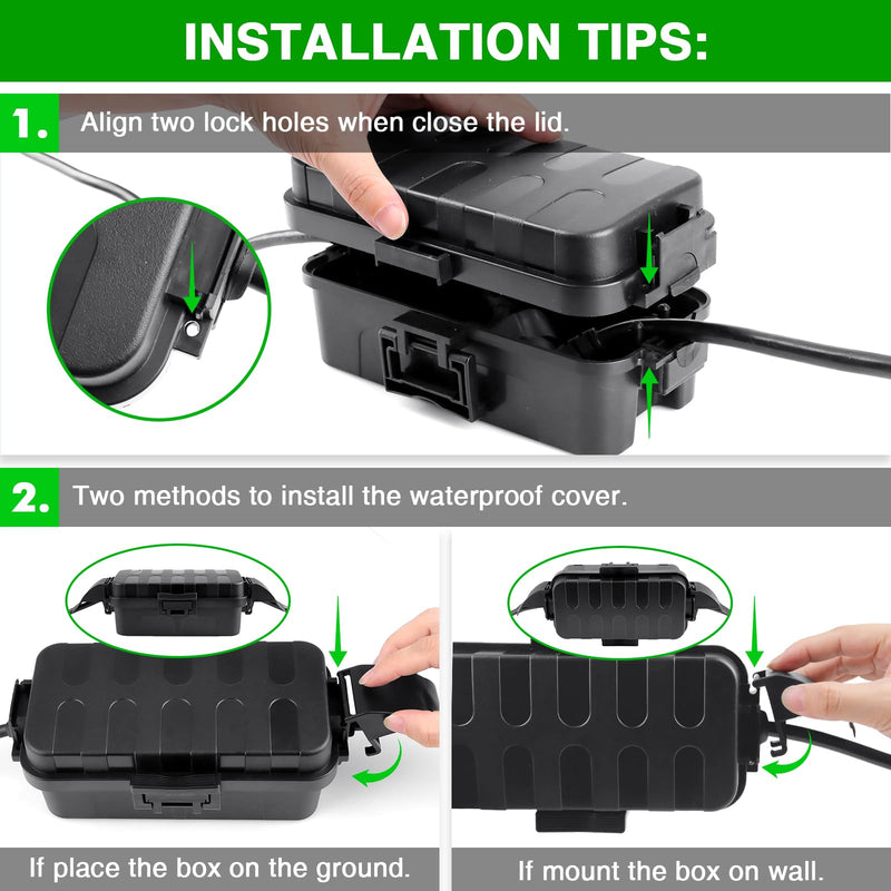 Flemoon Outdoor Electrical Box Waterproof with Detachable Shield Covers, IP55 Waterproof Extension Cord Cover for Plug, Outlet, Halloween, Christmas String Lights, Weatherproof Connection Box, Black 1