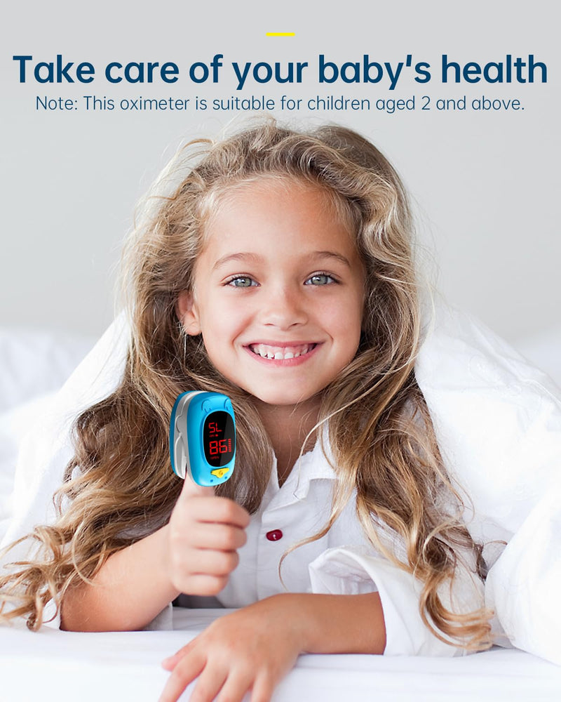 Pulse Oximeter for Kids Oxygen Monitor Children Pulse Oximeter for Baby Oxygen Monitor Kids Pulse Oximeter Fingertip, Large Display, Included with AAA Battery Blue