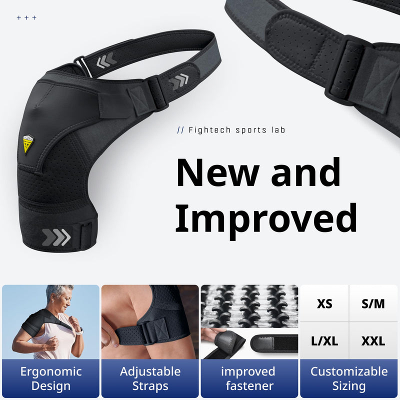 FIGHTECH Shoulder Brace for Torn Rotator Cuff for Men and Women - 4 Sizes - Support & Pain Relief (Black, Large/X-Large) Black