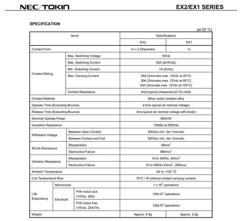 EX2-2U1S Automotive Relays, SPDT, Momentary, 12VDC, 30A (Pack of 3)