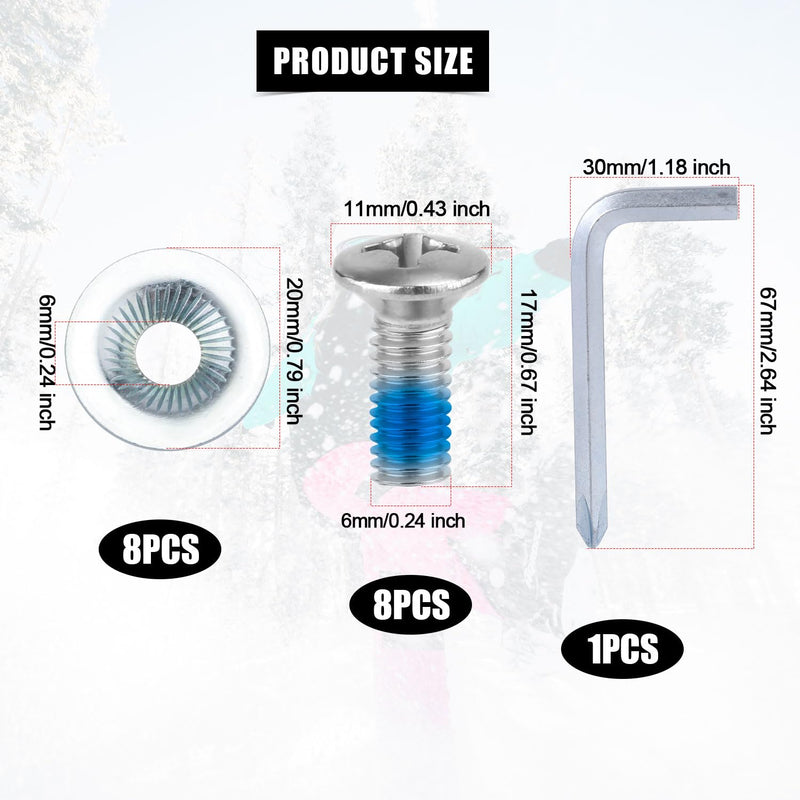 16pcs Snowboard Binding Screw Set, Including Stainless Steel Ski Mounting Screws & Anti-Slip Washers with Screwdriver for Snowboard Binding Accessories 16