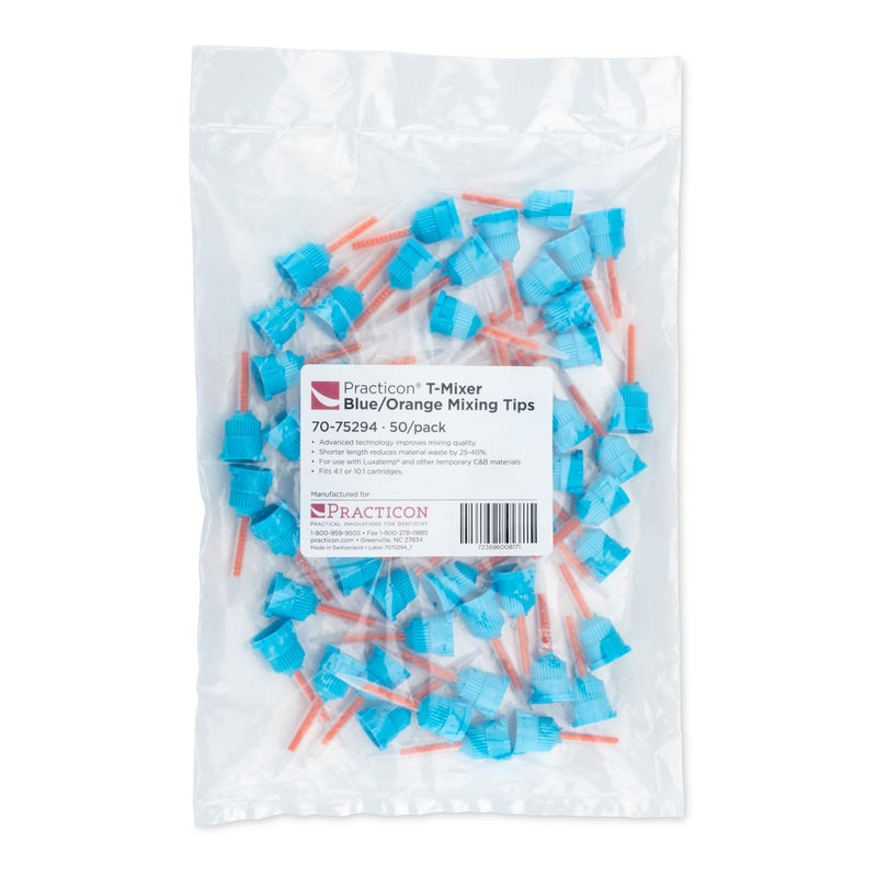 Practicon MIXPAC T-Mixer Blue & Orange Mixing Tips, 4:1 or 10:1, Pack of 50