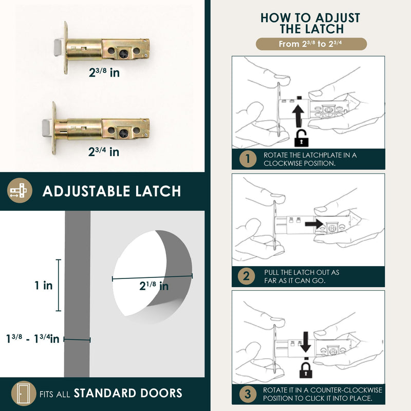 Mega Handles Schein Deadbolt Lock - Heavy Duty Square Locking Deadbolt for Left Or Right-Handed Doors, Brushed Nickel Deadbolt for Interior/Exterior, Screws Included - Satin Nickel 1