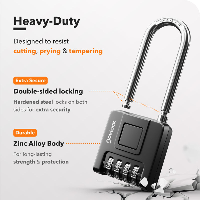 2.76 in Long Shackle Combination Locks for Outdoor & Indoor | Heavy Duty, Weatherproof, 4-Digit Security | Padlocks for Gates, Fences, Sheds, Lockers, Storage | 4-Pack, Black
