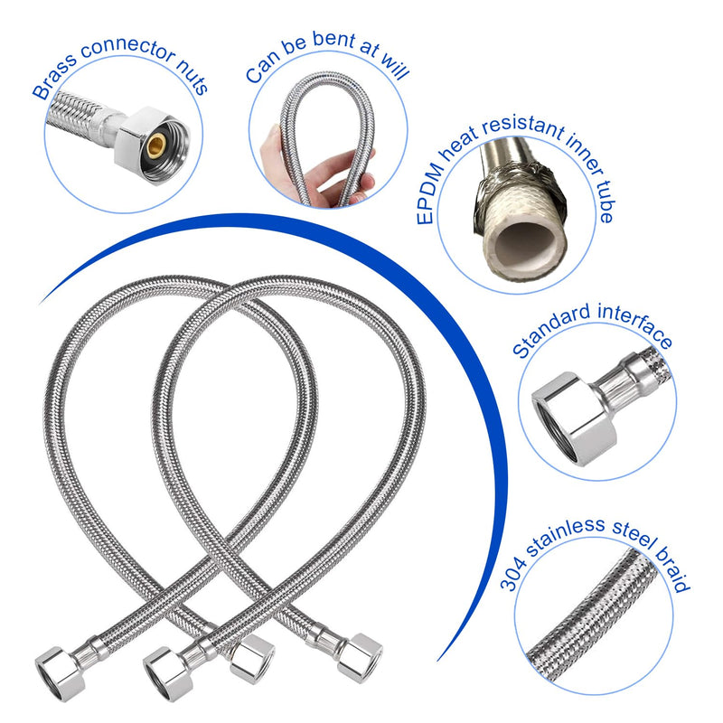Universal Flexible Faucet Hose Connector, 24-Inch x 3/8" Comp x 1/2" FIP, Premium Braided Stainless Steel Faucet Water Supply Line for Kitchen Bathroom Sink Faucet (2-Pack) 24 Inch