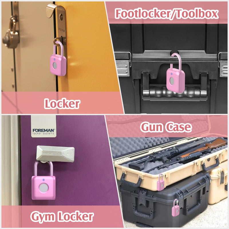 Pothunder Fingerprint Padlock, Smart Padlock, Locker Lock, Combination Lock, Fingerprint Lock with APP Unlock, USB Rechargeable, Suitable for Gym Locker, Door, Locker(Pink) Pink