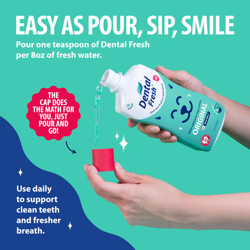 Dental Fresh Water Additive for Dogs and Cats, Clean Teeth and Fresh Breath, Daily Pet Oral Care, Flavorless, 32 fl oz 32 Fl Oz (Pack of 1)